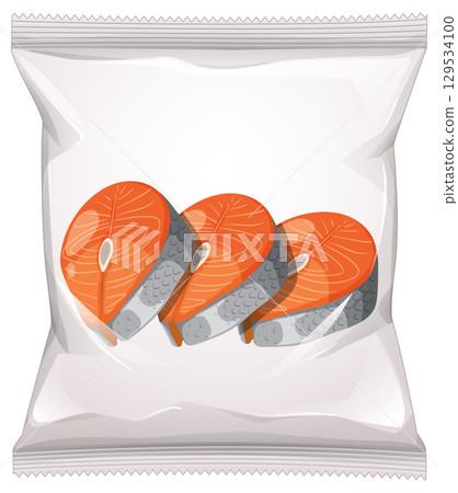 Salmon Fillet Slices in Transparent Vacuum Packaging 129534100