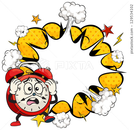 Alarm Clock Cartoon Surprised by Comic Explosion 129534102