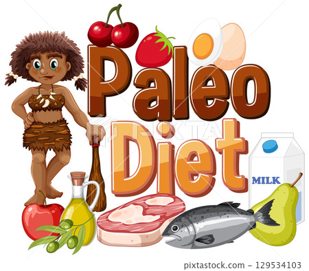 Paleo Diet Vector Illustration with Food Elements Paleo Diet Vector Illustration with Food Elements 129534103