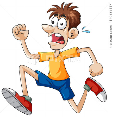 Cartoon Man Running in Panic 129534117