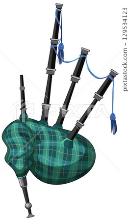 Traditional Scottish Bagpipes with Tartan Pattern Illustration 129534123