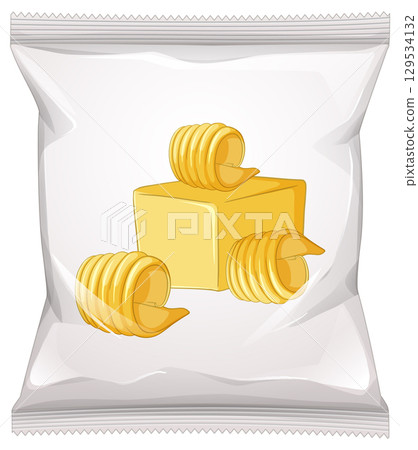 Butter Flavored Snack Chips in Transparent Packaging Butter Flavored Snack Chips in Transparent Packaging 129534132