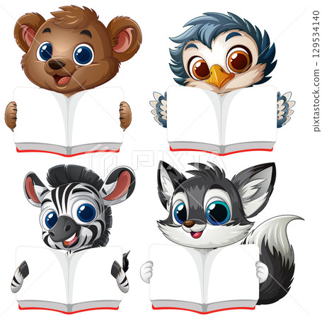 Cute Animals Reading Together Cute Animals Reading Together 129534140
