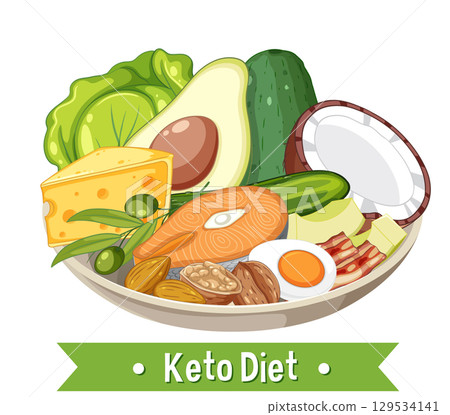Colorful Keto Diet Food Illustration Colorful Keto Diet Food Illustration 129534141