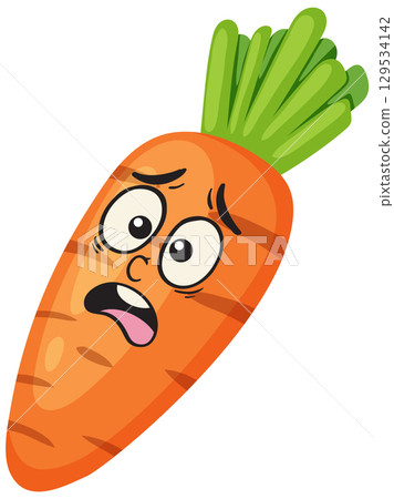 Surprised Cartoon Carrot with Expressive Face Illustration Surprised Cartoon Carrot with Expressive Face Illustration 129534142