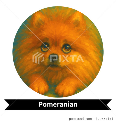 Pomeranian Dog Portrait - Cute Pet Oil Painting Style Image 129534151