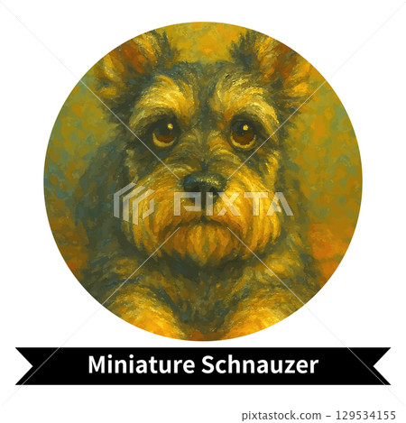 Miniature Schnauzer Dog Portrait - Oil Painting Style Image of a Cute Pet 129534155
