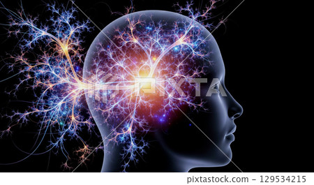 Artificial intelligence concept, human brain profile with glowing neural network, neurons and synapses firing, futuristic technology mind power, innovation and machine learning idea Artificial intelligence concept, human brain profile with glowing neural network, neurons and synapses firing, futuristic technology mind power, innovation and machine learning idea 129534215