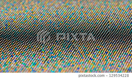 Abstract background of screen pixels with holographic effect closeup, technology texture showing digital display matrix and colorful shiny dots for modern wallpaper 129534228