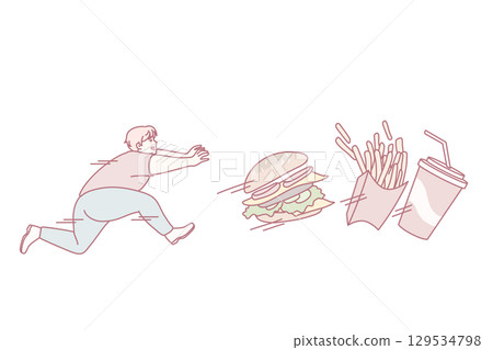 Fat guy running after fast food 129534798