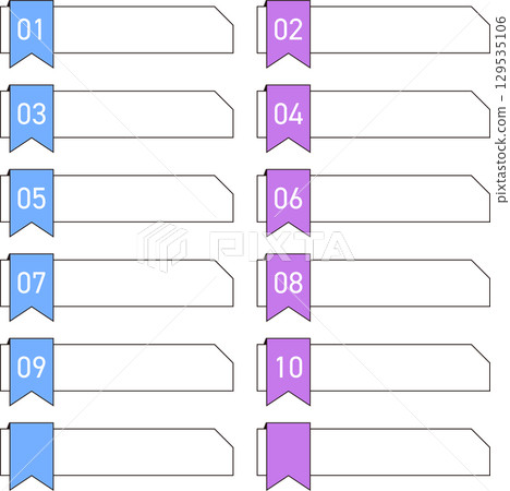 Simple ribbon header numbered rectangular frame set in light blue and purple Simple ribbon header numbered rectangular frame set in light blue and purple 129535106