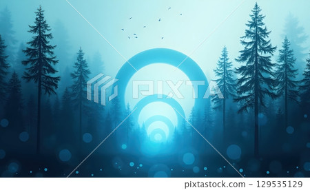 Silhouette Forest and Portals Over a Dreamy Blue Canvas 129535129