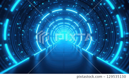 Neon Tunnel Transporting Through Endless Digital Realms 129535130