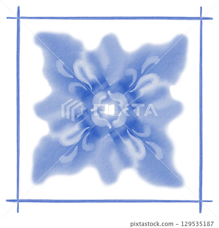 Watercolor blue floral pattern in Mediterranean style,seams of ceramic tile in blue color,imitation ceramic tile.Loose abstract botanical motif.For textiles,ceramics.Hand drawn illustration on white Watercolor blue floral pattern in Mediterranean style,seams of ceramic tile in blue color,imitation ceramic tile.Loose abstract botanical motif.For textiles,ceramics.Hand drawn illustration on white 129535187