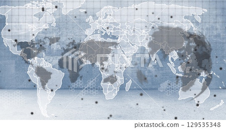 Image of black spots over globe and world map Image of black spots over globe and world map 129535348