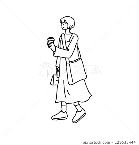 簡單時尚的行走人物線描 簡單時尚的行走人物線描 129535444