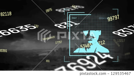 Image of data processing and people icons over black background 129535467