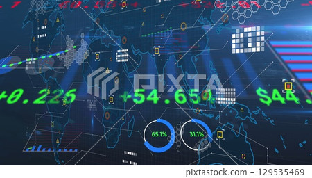 Image of data processing over blue background 129535469