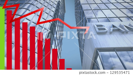 Digital image of statistical data processing against tall buildings Digital image of statistical data processing against tall buildings 129535471