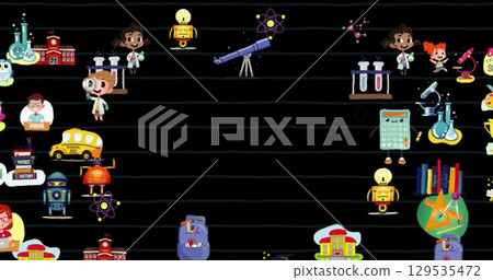 Image of science illustrations over dark background Image of science illustrations over dark background 129535472