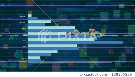 Image of data processing and media icons over blue background Image of data processing and media icons over blue background 129535539