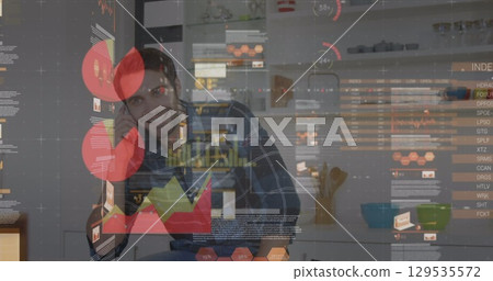 Image of data processing over caucasian businessman at office Image of data processing over caucasian businessman at office 129535572