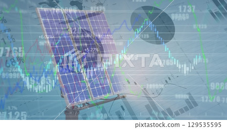 Image of financial data processing over solar panel Image of financial data processing over solar panel 129535595