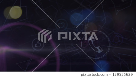 Image of network with icons and lights over blurred night traffic 129535629
