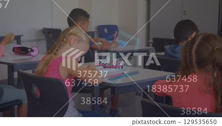 Image of data processing over diverse schoolchildren learning Image of data processing over diverse schoolchildren learning 129535650