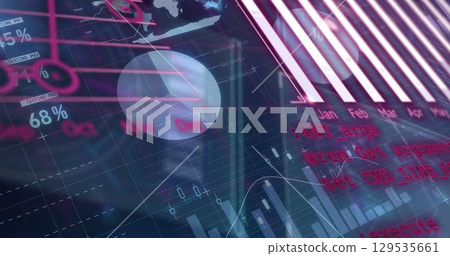 Image of financial data processing on black background 129535661