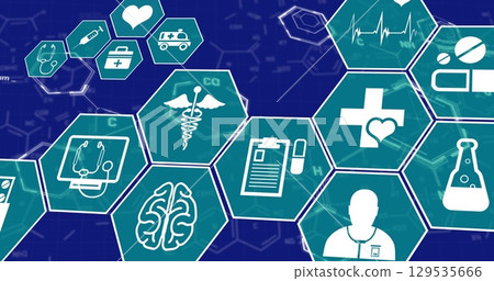 Image of medical icons over blue background Image of medical icons over blue background 129535666