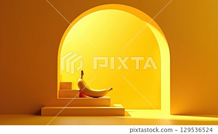 Vibrant Banana Scene in Structured Yellow Environment Vibrant Banana Scene in Structured Yellow Environment 129536524