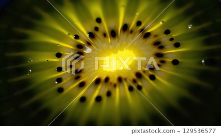 Macro Shot of Glowing Kiwi with Moist Surface 129536577