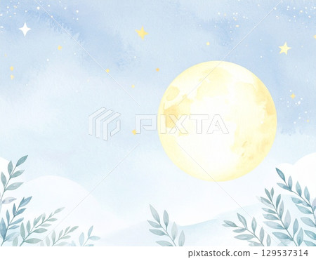 一幅夢幻般的月光風景畫，以淡淡的色彩繪製，水彩背景插圖設計 129537314