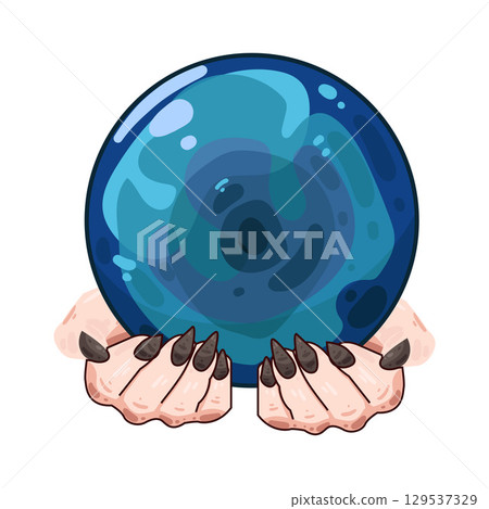 illustration of witch hand holding crystal ball 129537329