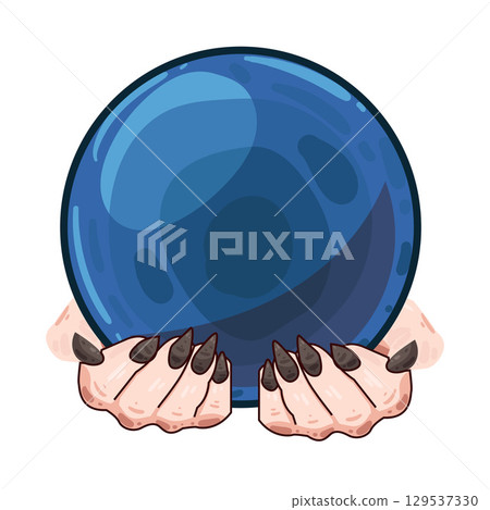 illustration of witch hand holding crystal ball 129537330