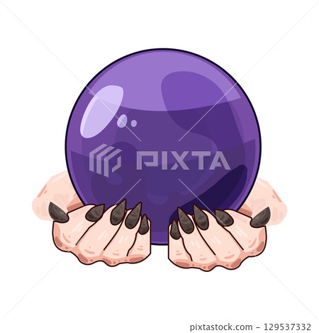 illustration of witch hand holding crystal ball 129537332