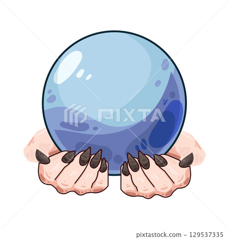 illustration of witch hand holding crystal ball 129537335