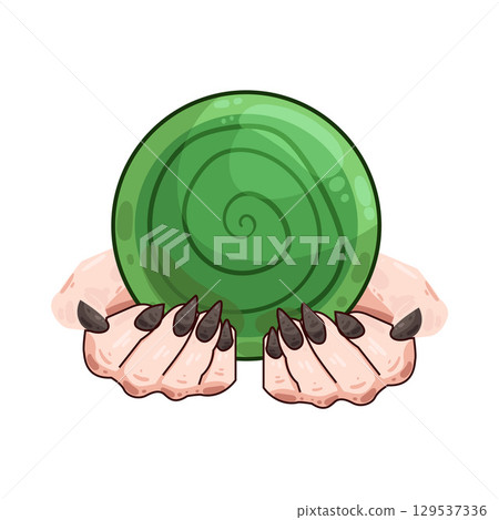 illustration of witch hand holding crystal ball 129537336