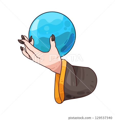 illustration of witch hand holding crystal ball illustration of witch hand holding crystal ball 129537340
