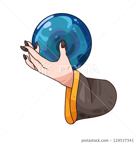 illustration of witch hand holding crystal ball illustration of witch hand holding crystal ball 129537341