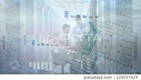 Image of data processing over group of business people 129537424