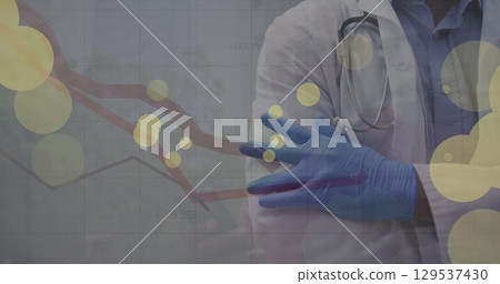 Image of data processing over caucasian doctor with medical gloves Image of data processing over caucasian doctor with medical gloves 129537430