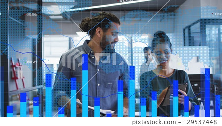 Image of data processing over business people talking Image of data processing over business people talking 129537448