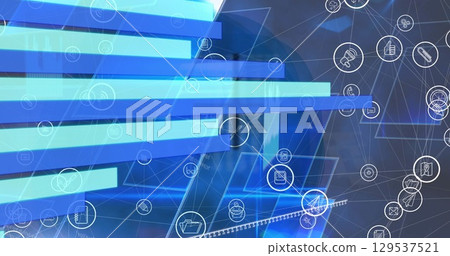 Image of data processing over network of connections and shapes 129537521
