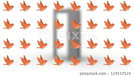 Image of orange moving birds over bird door Image of orange moving birds over bird door 129537524