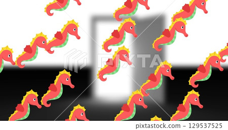 Image of pink movies seahorses over open door Image of pink movies seahorses over open door 129537525