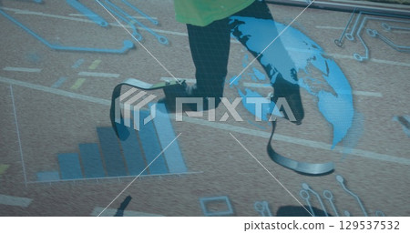 Image of data processing over disabled african american male runner Image of data processing over disabled african american male runner 129537532
