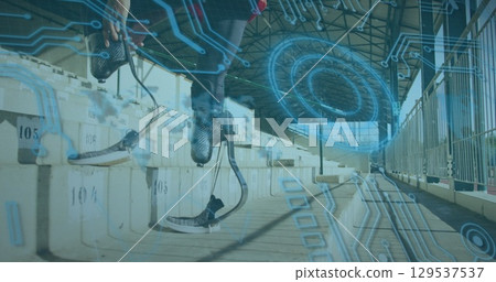 Image of data processing over disabled african american male runner Image of data processing over disabled african american male runner 129537537