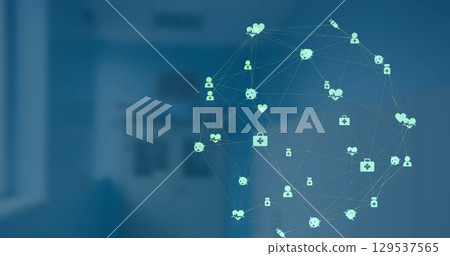 Image of network of connections with icons 129537565